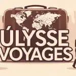 Agence Ulysse Voyages avec valise et carte du monde