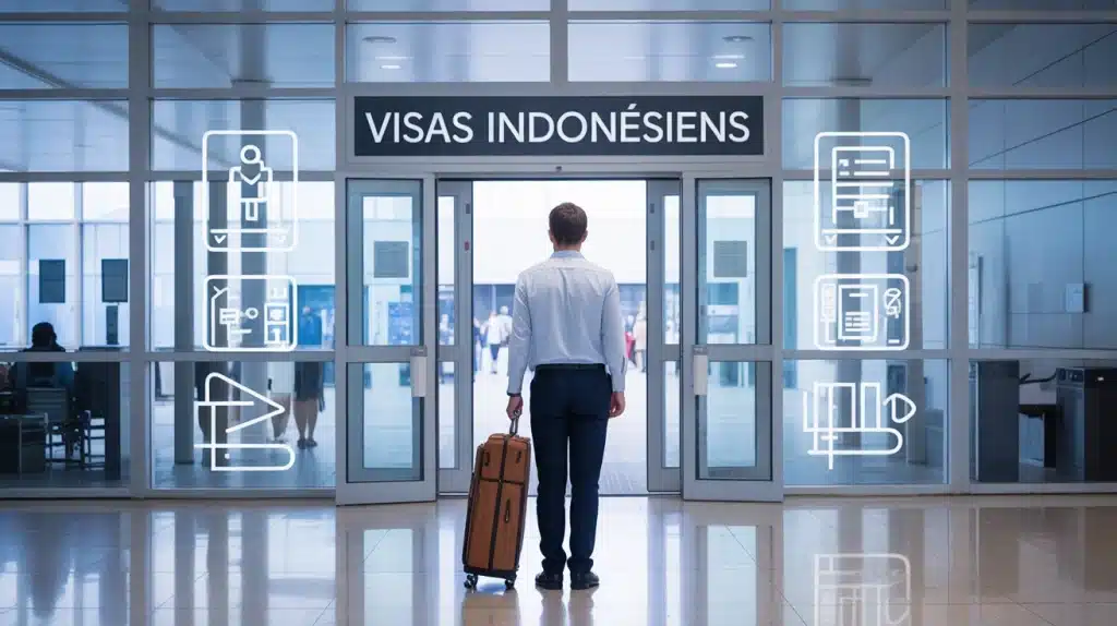 Illustration vectorielle visas indonésiens voyageur aéroport