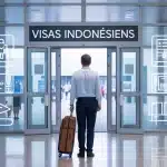 Illustration vectorielle visas indonésiens voyageur aéroport