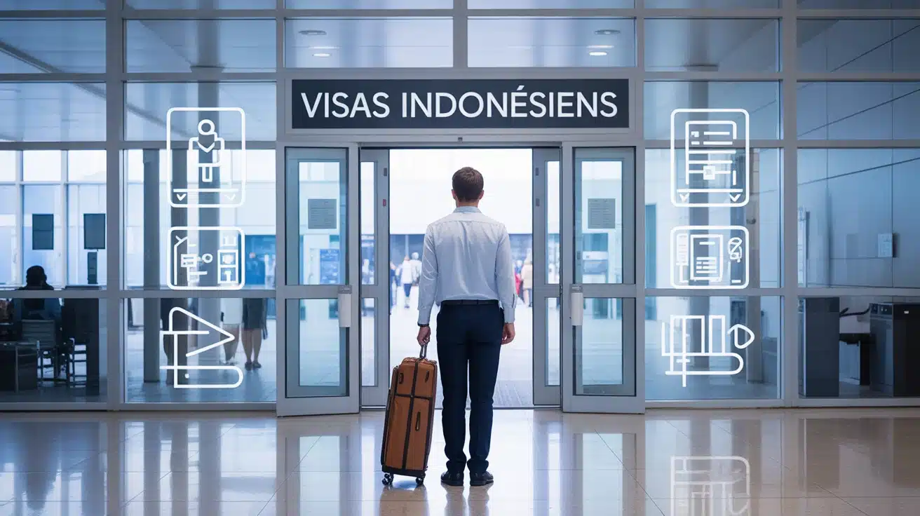 Illustration vectorielle visas indonésiens voyageur aéroport