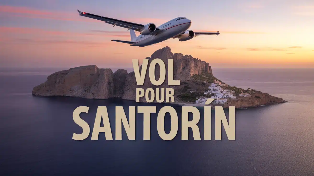 Illustration vol pour Santorin coucher de soleil