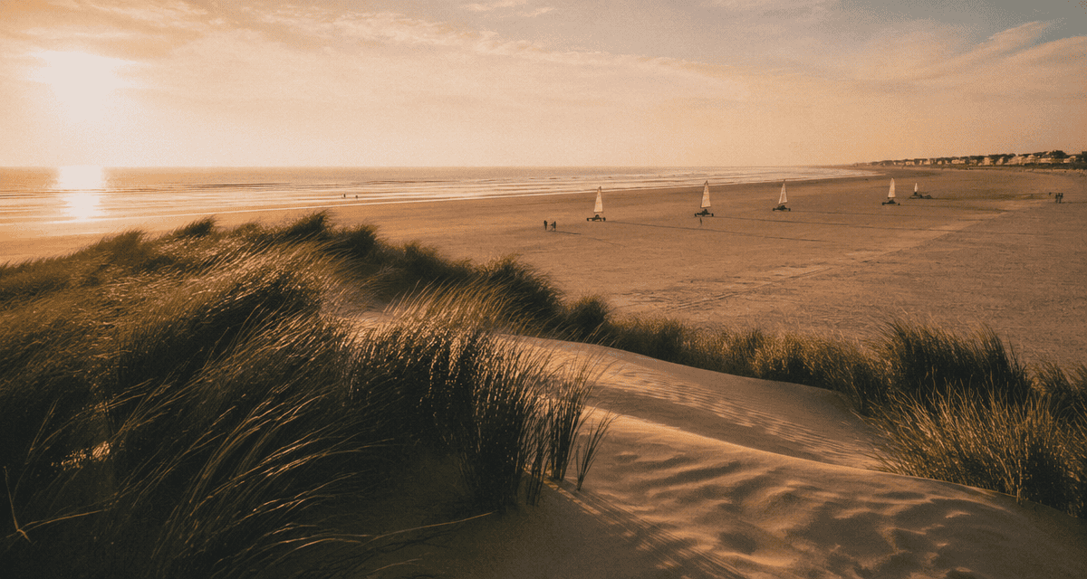plage du nord herbes dunes coucher de soleil