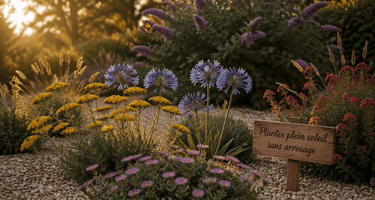 massif de plantes plein soleil sans arrosage au jardin sec