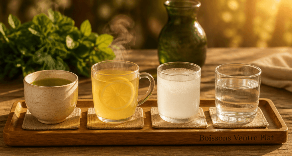 boisson pour perdre du ventre sur plateau en bois
