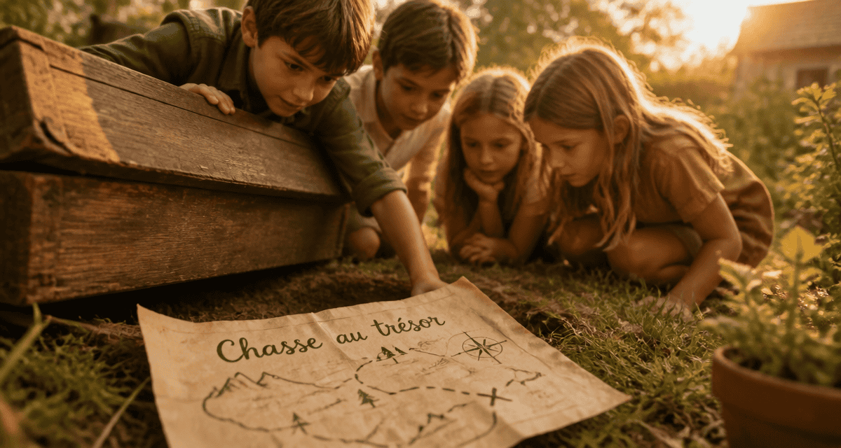chasse au tresor enfant groupe jardin