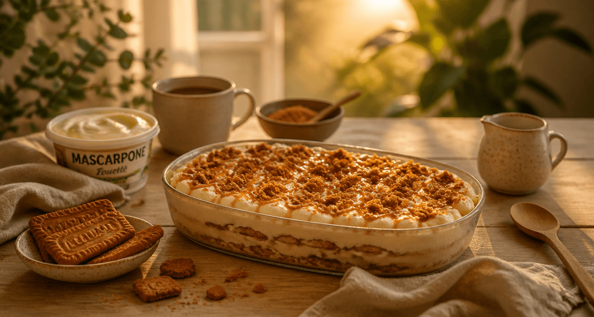 Dessert mascarpone crémeux avec speculoos et caramel