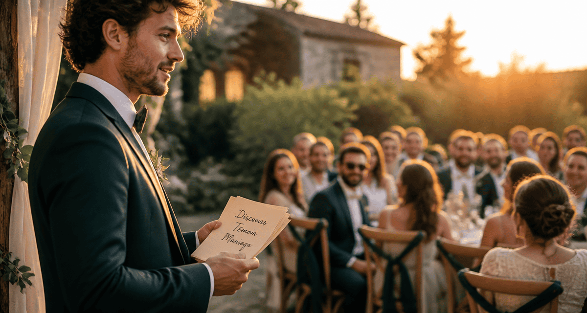 discours témoin mariage champêtre au soleil couchant