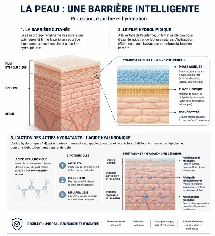Schéma explicatif de la barrière cutanée et comment hydrater sa peau efficacement