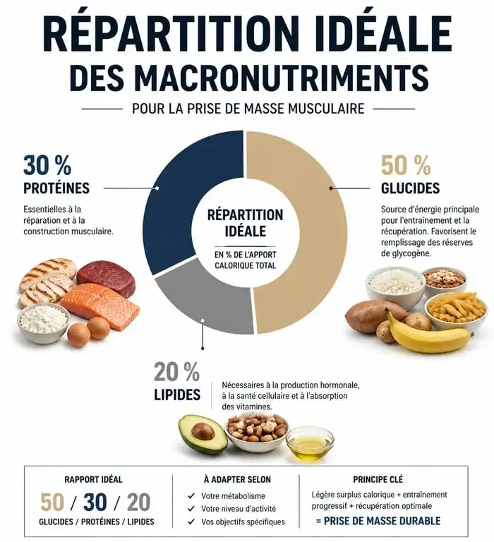 Infographie des apports nutritionnels pour la prise de masse musculaire