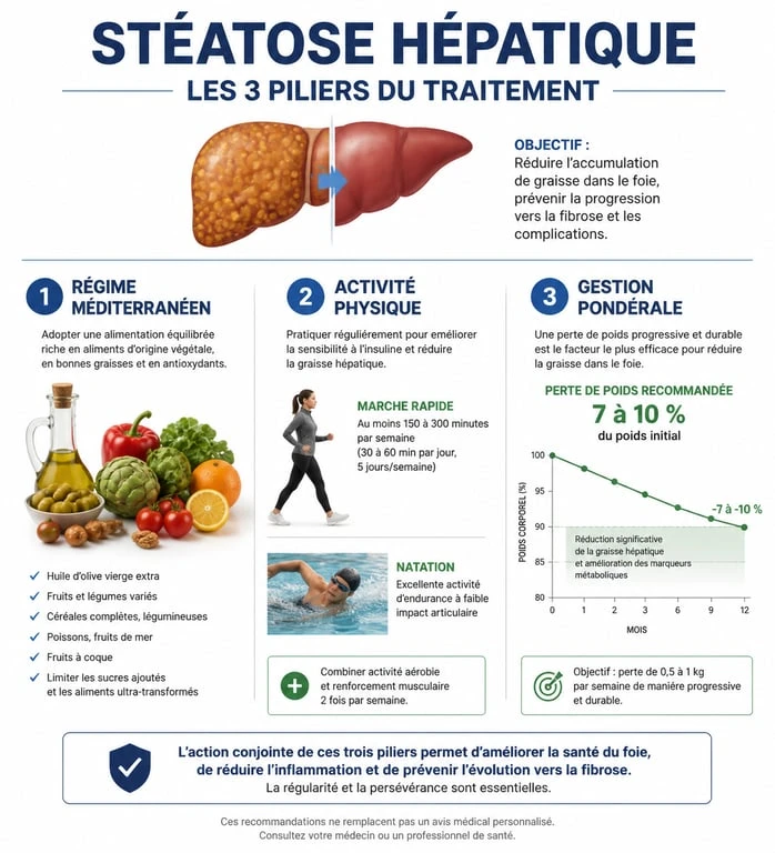 Infographie sur le traitement de la graisse dans le foie : alimentation, sport et perte de poids