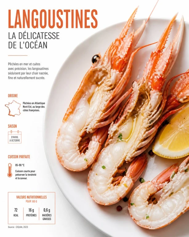 Langoustines cuites prêtes à être dégustées