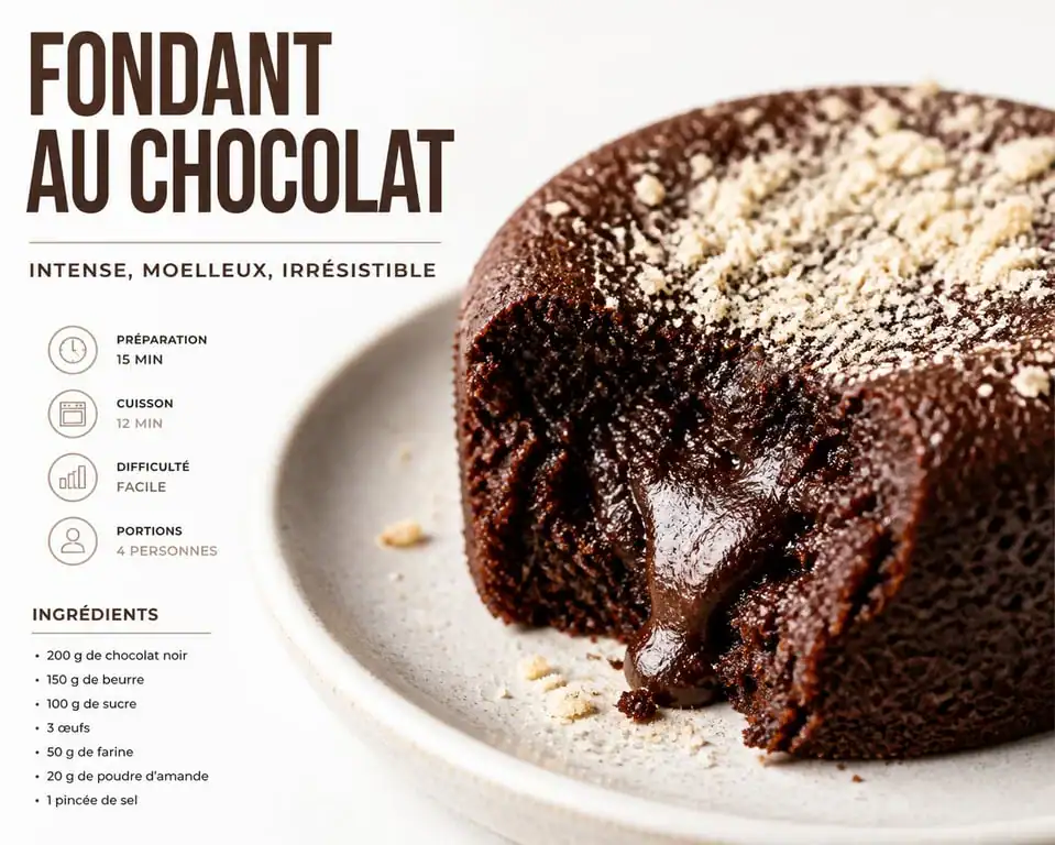 Fondant au chocolat sans sucre pour diabétique sur assiette