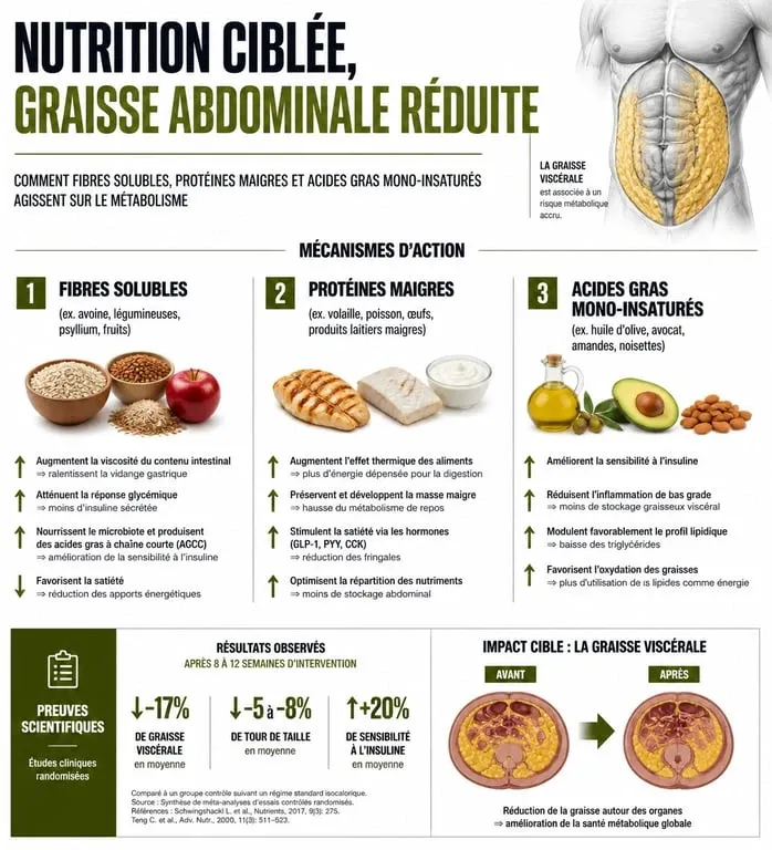 Infographie sur les aliments pour perdre le ventre et leurs effets sur la santé