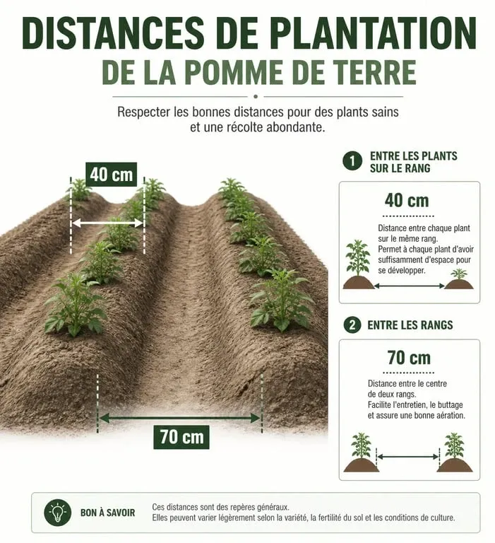 Schéma des distances de plantation de la pomme de terre au potager