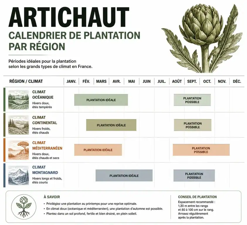Calendrier de plantation de l'artichaut par région et climat