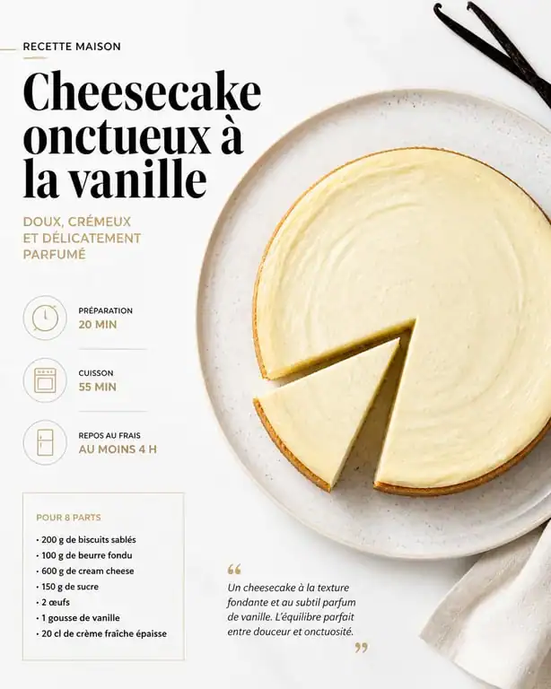 Recette cheesecake onctueux à la vanille maison