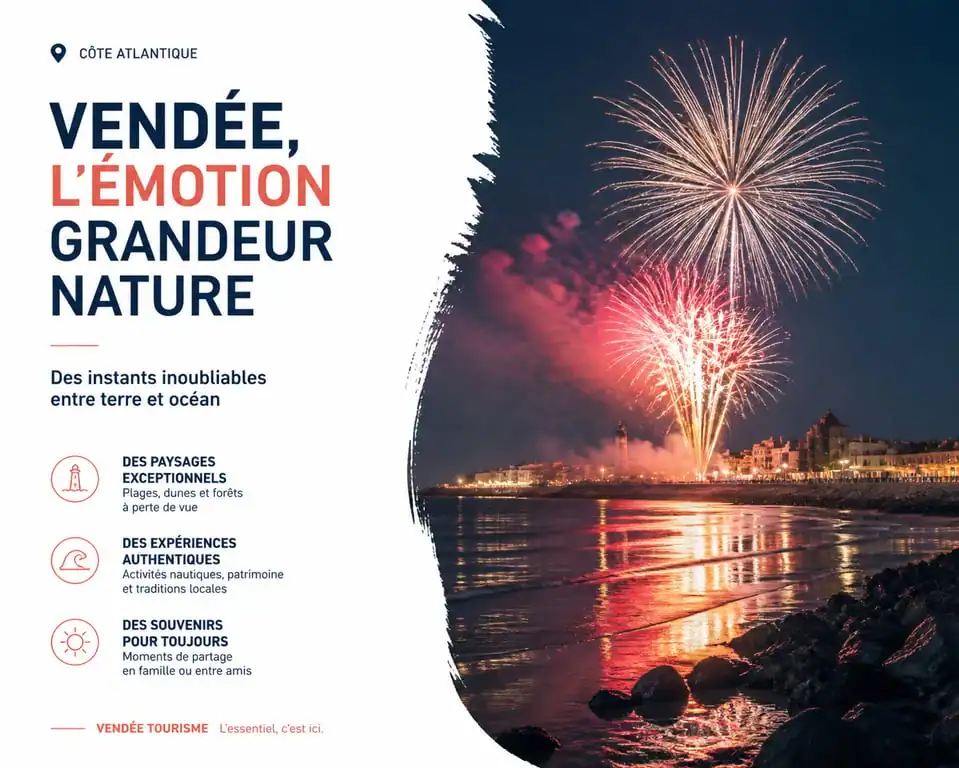 Feu d'artifice en Vendée 2025 sur le littoral atlantique