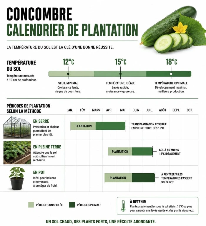 Calendrier de plantation du concombre : températures et périodes idéales pour réussir sa culture