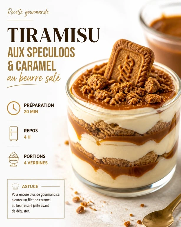 Tiramisu aux speculoos et caramel au beurre salé, un dessert gourmand au mascarpone