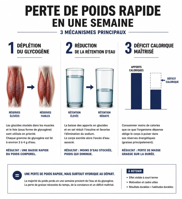 Infographie explicative des mécanismes biologiques de la perte de poids en 1 semaine