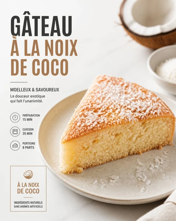 Gâteau à la noix de coco moelleux et gourmand sur une assiette