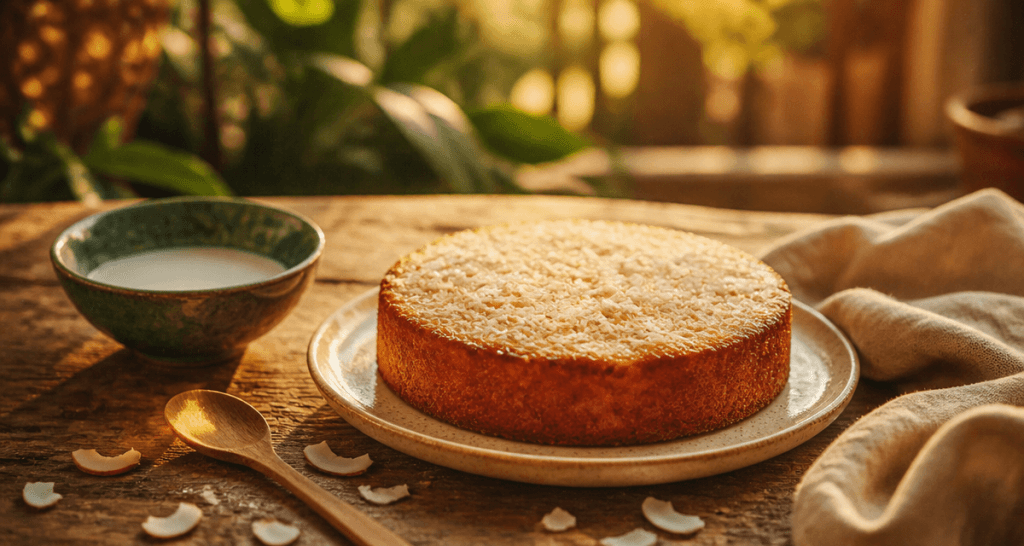 gateau noix de coco moelleux sur table