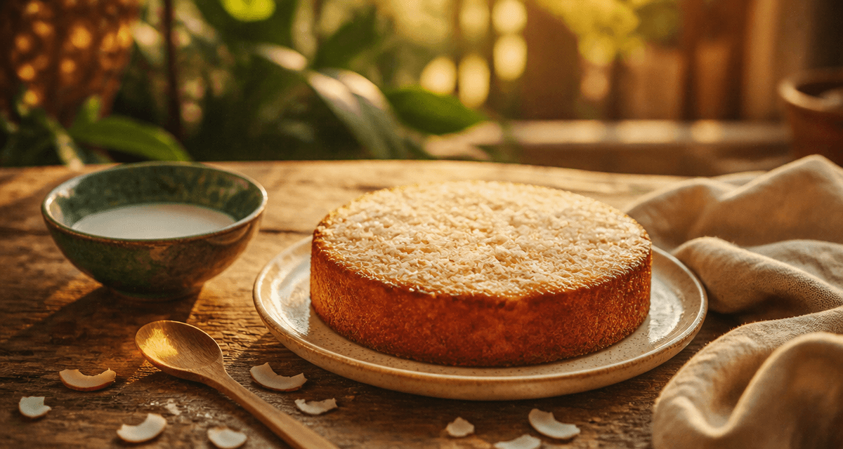 gateau noix de coco moelleux sur table
