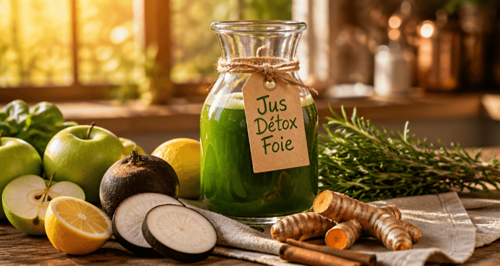 jus detox pour le foie carafe et ingrédients frais