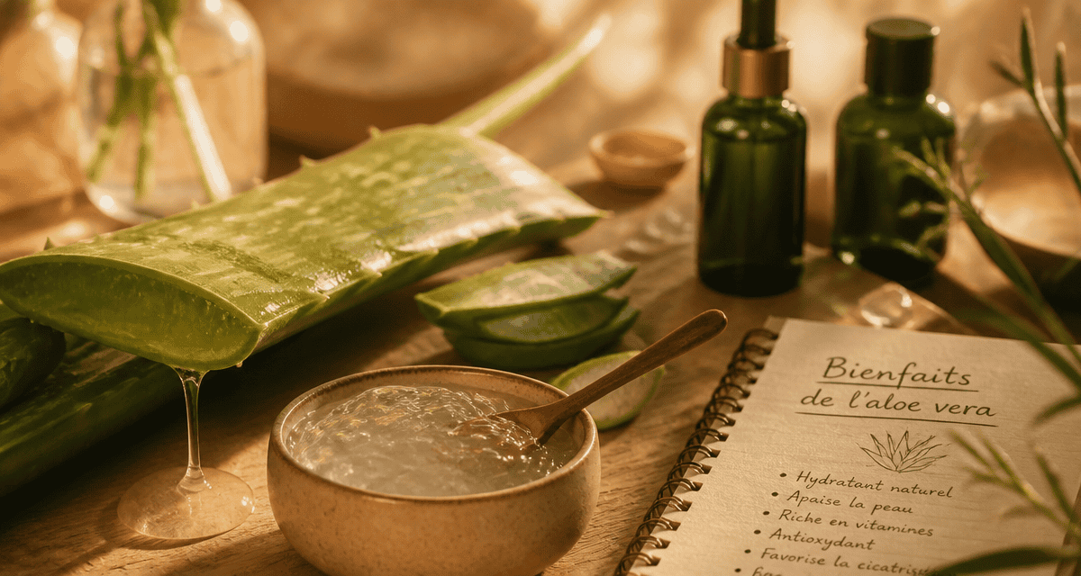 Les bienfaits de l aloe vera sur table en bois