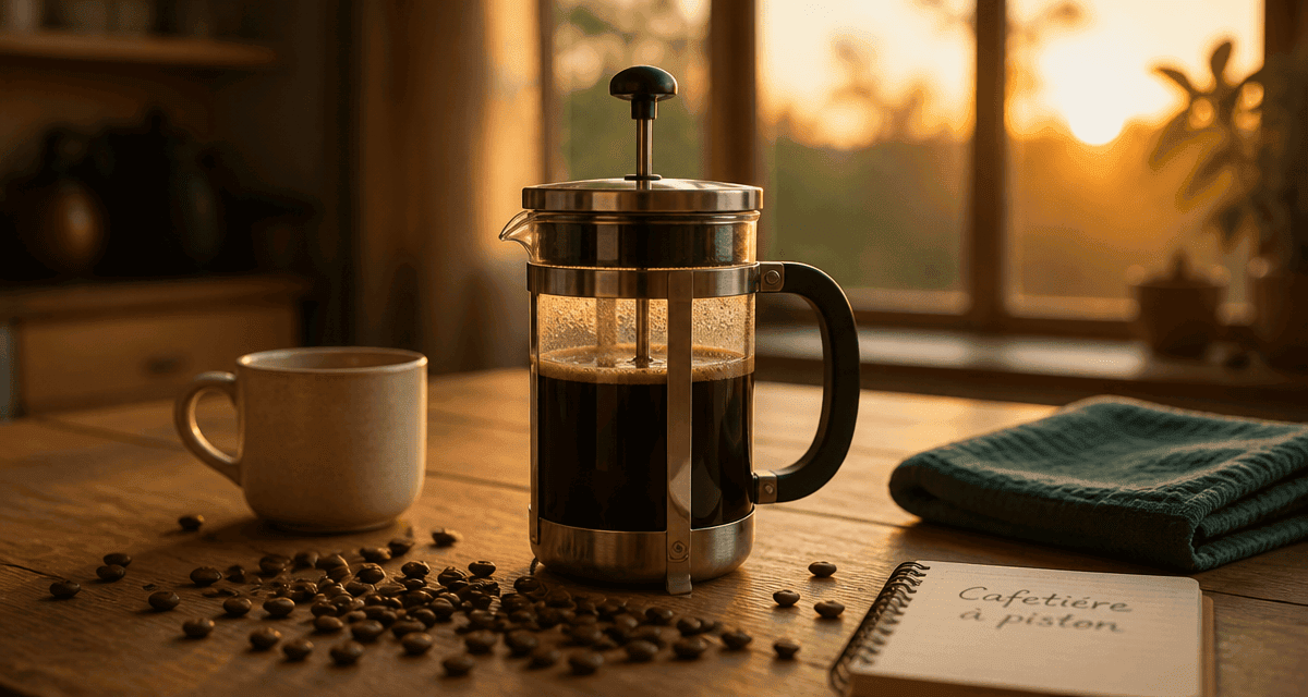 meilleure cafetière à piston en verre sur table en bois