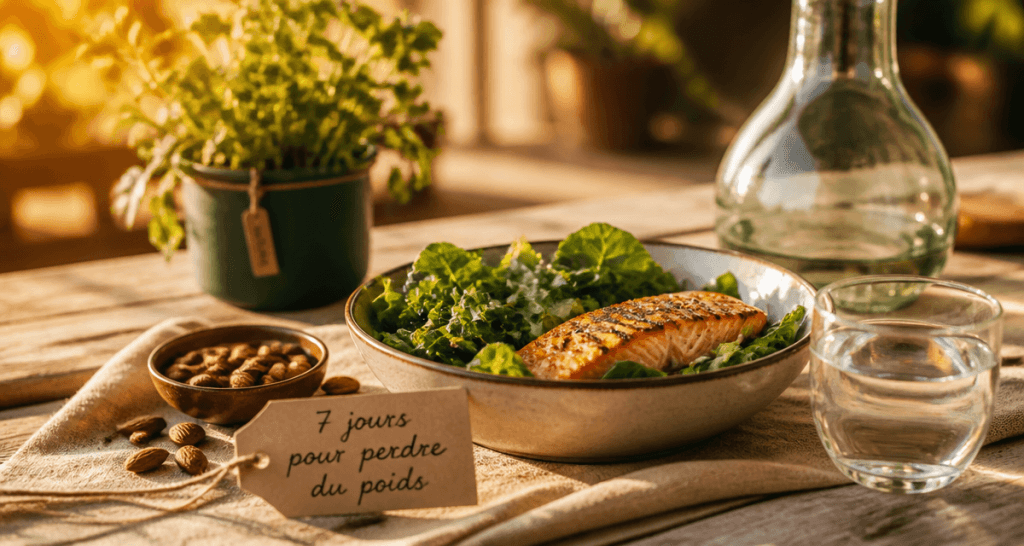 Perdre poids 1 semaine, repas équilibré saumon salade