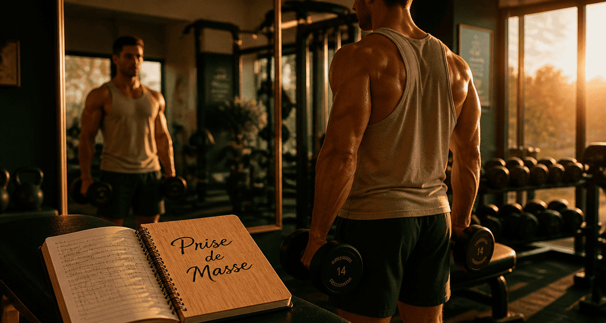 prise de masse musculaire jeune homme haltères