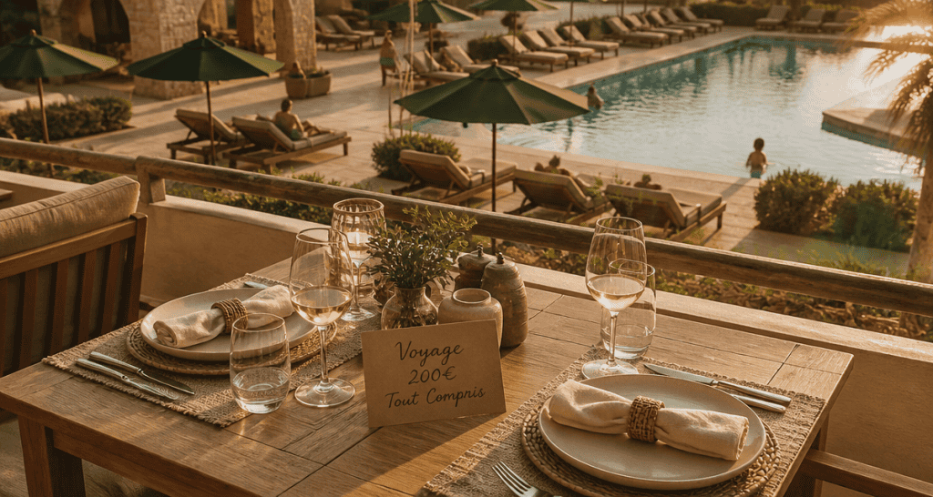 voyage 200 euros tout compris terrasse hôtel club piscine