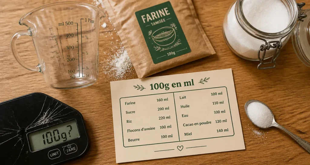 100g en ml : équivalences sans balance