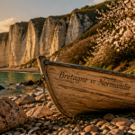 plage bretagne ou normandie falaises barque