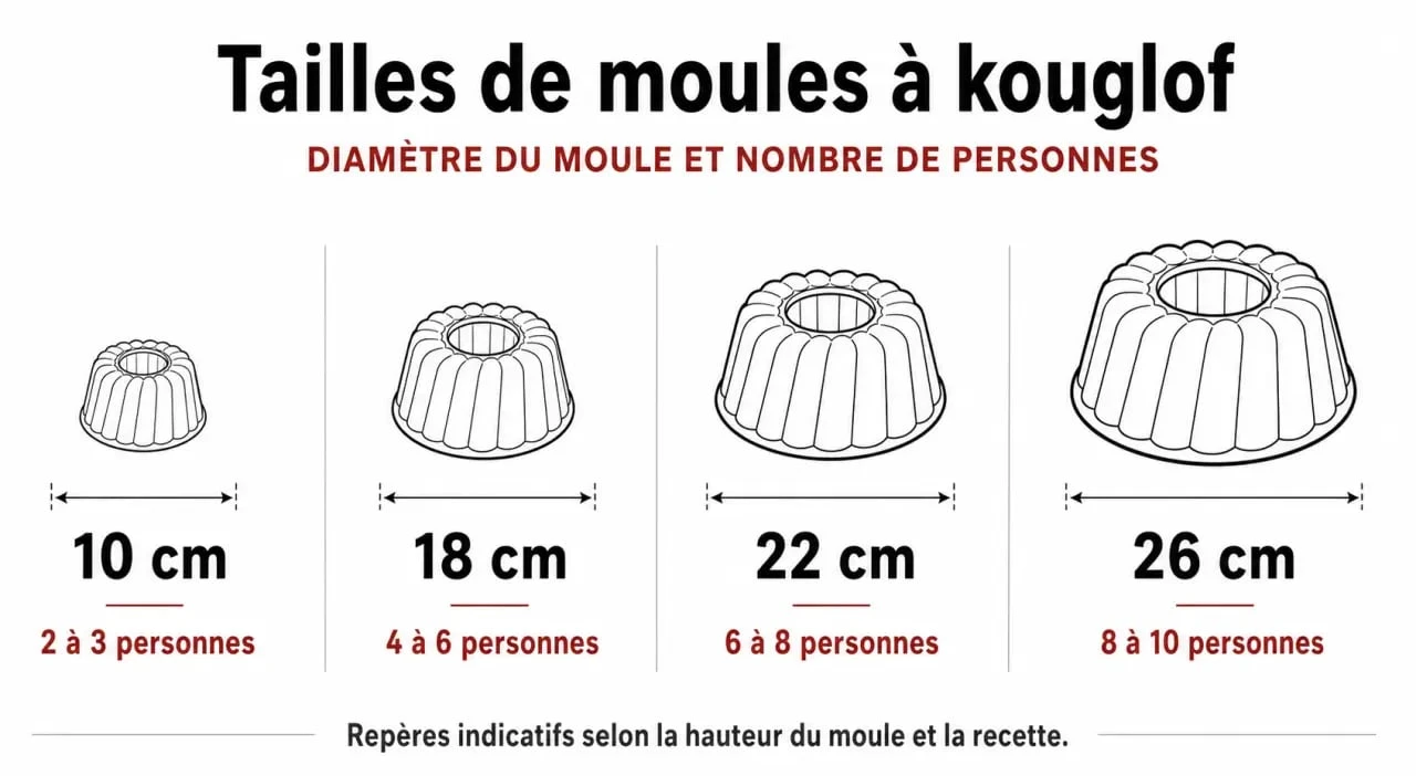 Infographie comparative des tailles de moules à kouglof selon le nombre de convives
