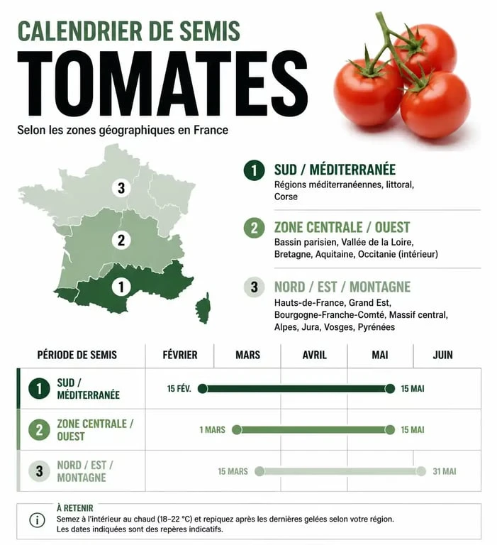 Calendrier de semis des graines de tomates par zone géographique en France