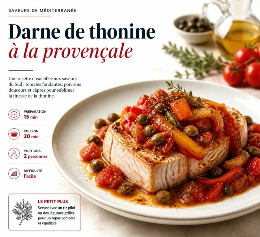 Recette de darne de thonine à la provençale dressée dans une assiette