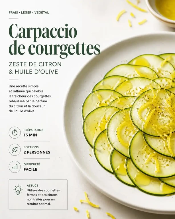 Carpaccio de courgettes au citron, une entrée fraîche et légère idéale avant un aïoli.