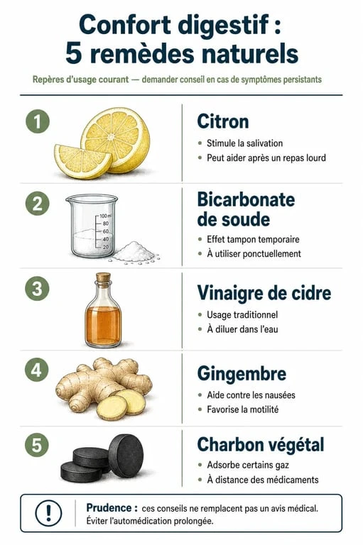 Infographie des remèdes de grand-mère pour nettoyer l'estomac et améliorer la digestion