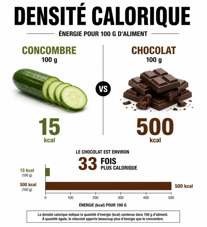 Infographie sur la densité calorique des aliments pour mieux comprendre comment manger sans grossir
