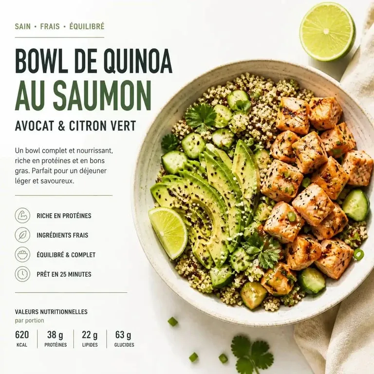 Recette pour maigrir le ventre : bowl de quinoa au saumon grillé et avocat