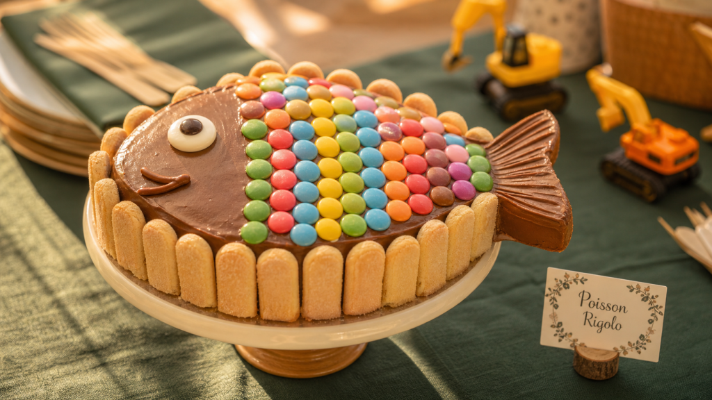 Gateau rigolo anniversaire poisson sur table