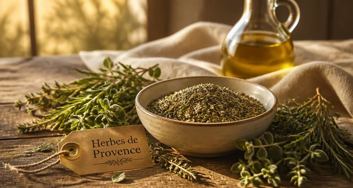 herbes de provence dans bol avec romarin et thym