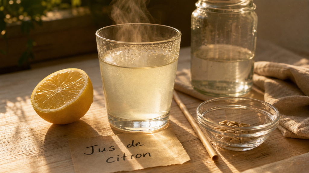 Jus de citron matin à jeun : boisson tiède citron bio pour la vitamine C et dents