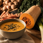 legume decembre : velouté de butternut et poireau, graines de courge