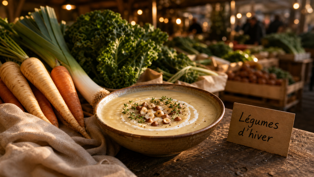 Légumes de saison janvier : bol de velouté de panais et légumes d’hiver