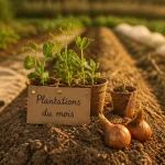 Que peut on planter dans le jardin en ce moment : petits pois en godets et oignons, paillage et voile d’hivernage