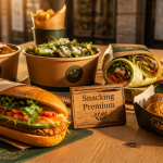 Assortiment snacking premium emballé sur table