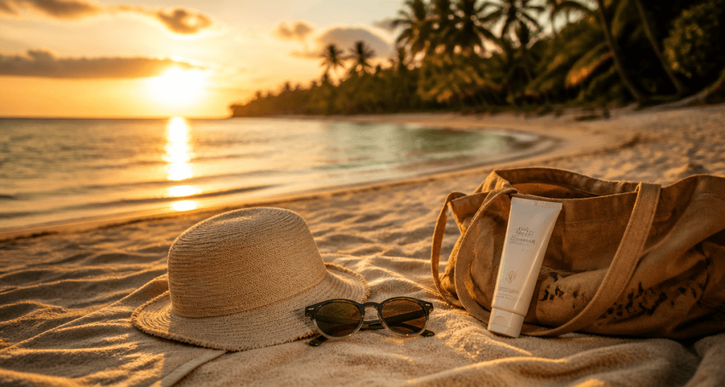 vacance au soleil plage sable chapeau